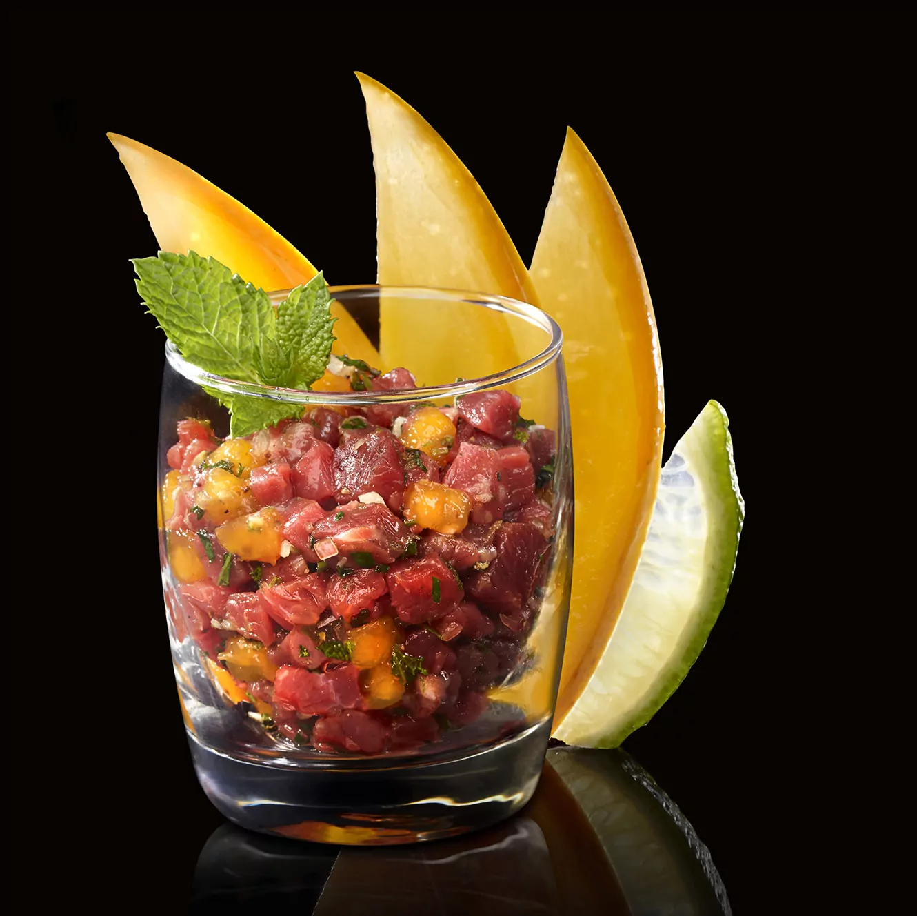 Tartare exotique au bœuf et à la mangue