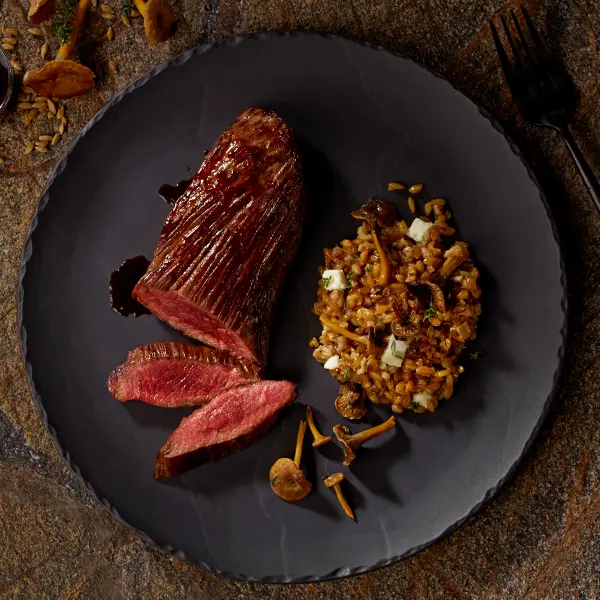 Bavette laquée et risotto d'épeautre