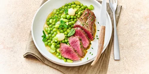 Pièce de boeuf et petit pois à la menthe à l'airfryer